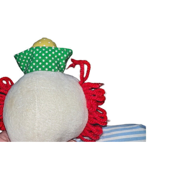 Vintage Eden Stuffed Plush Circus Clown Red Tie Blue Stripes Yarn Hair Toy 14" - Picture 5 of 7